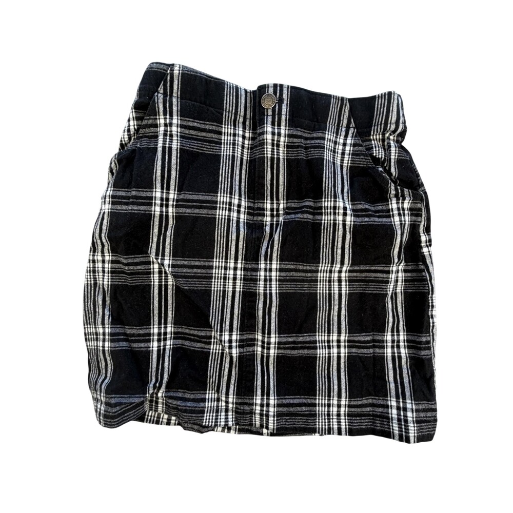 Hollister Skirt Womens XS Black Plaid Flannel Ultra High-Rise Mini Pockets